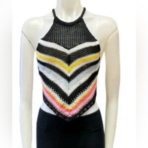 Love Knits Nyc NWT Backless Tank Tie up  Knitted Black/White/Yellow/Pink Size XL